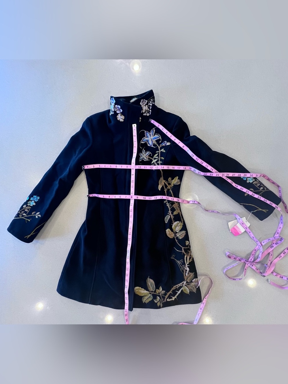 Vintage NWT 90s XOXO Embroidered Cashmere Wool Blend Coat Botanical Fairycore S - Picture 13 of 14